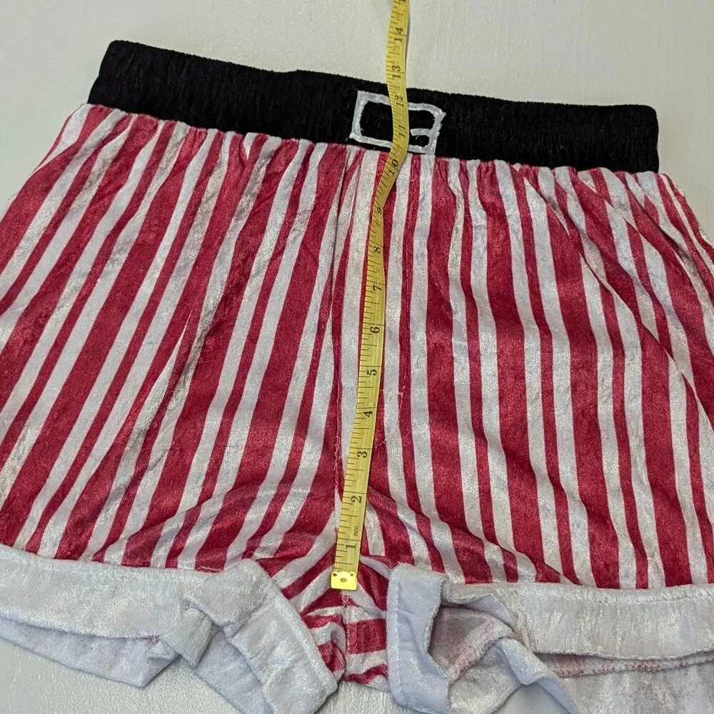 Intimo Christmas Boxers and Hat Size Medium Red and White Striped Crushed Velvet